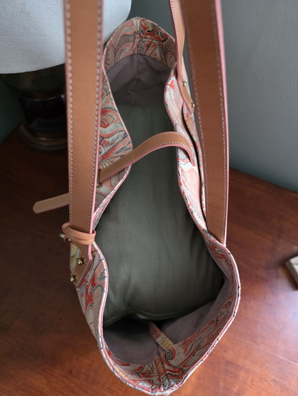 Brahmin All Day Tote Sunset Batik Floral Embossed Leather Tote Bag - Picture 12 of 16